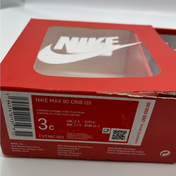 Crib Nike Max 90 OG Crib QS size 3c Silver & White - Picture 6 of 8